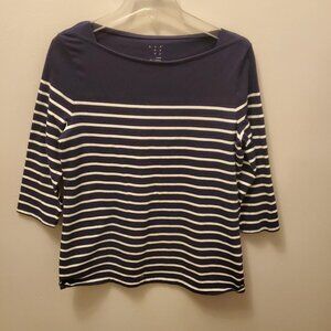 Women's A New Day 3/4 Sleeve Navy Blue Striped Top. Size L, Excellent Condition
